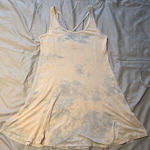 Tie-Dye Spaghetti Strap Swing Dress in Pale Blue and Cream